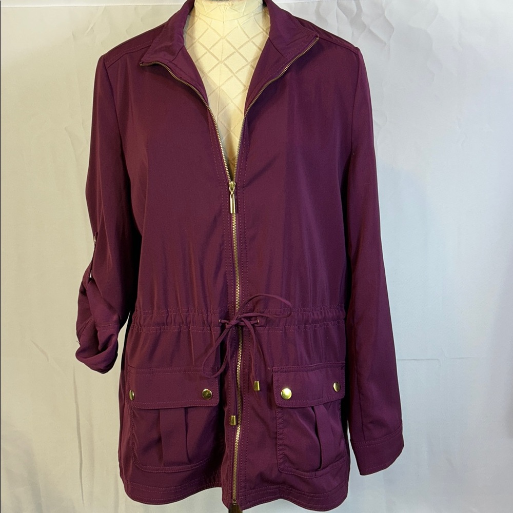 White House Black Market Women's Deep Purple Utility Jacket Size 8 zip up